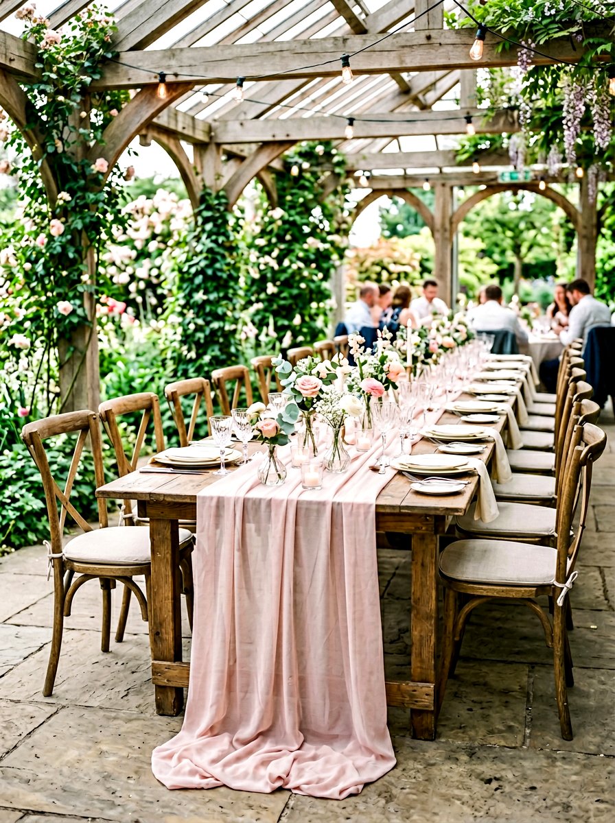 Romantic Chiffon Runner - 25 Spring Wedding Table Decor Ideas