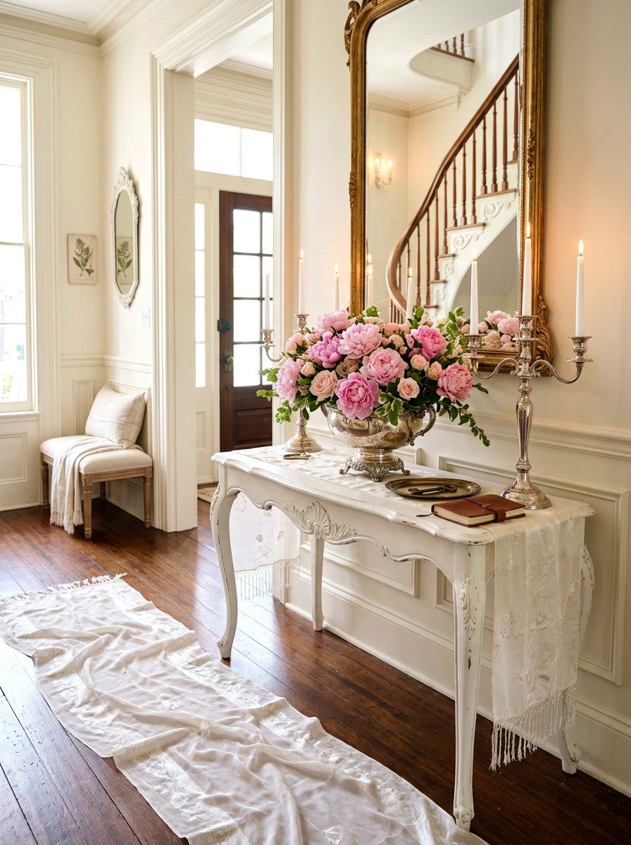 Romantic Spring Entryway - 25 Spring Entryway Table Decor Ideas