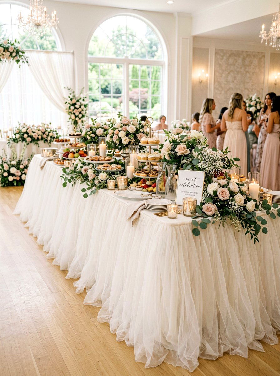 Romantic tulle skirt - 25 Spring Buffet Table Decor Ideas