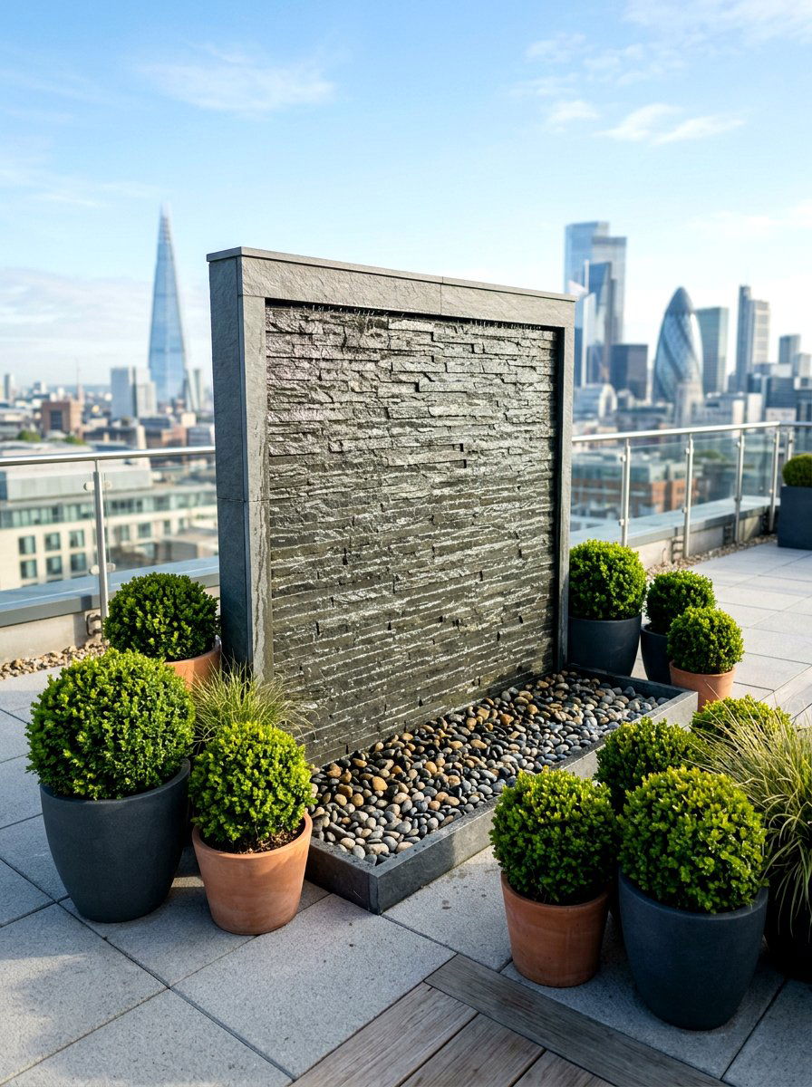 Rooftop Fountain Feature - 25 Spring Rooftop Decor Ideas