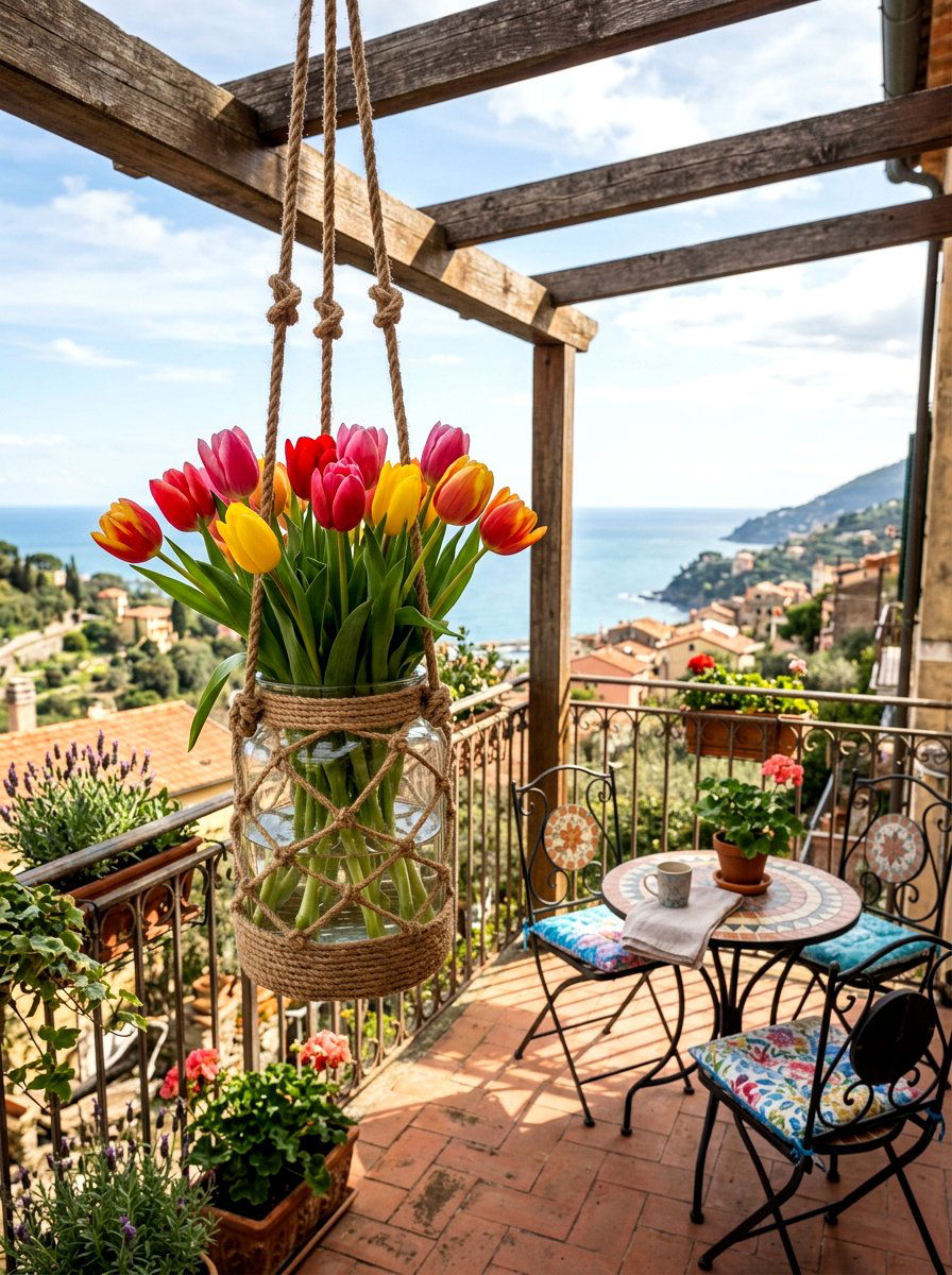 Rope Tied Hanging Vase - 25 Spring Hanging Terrarium Ideas