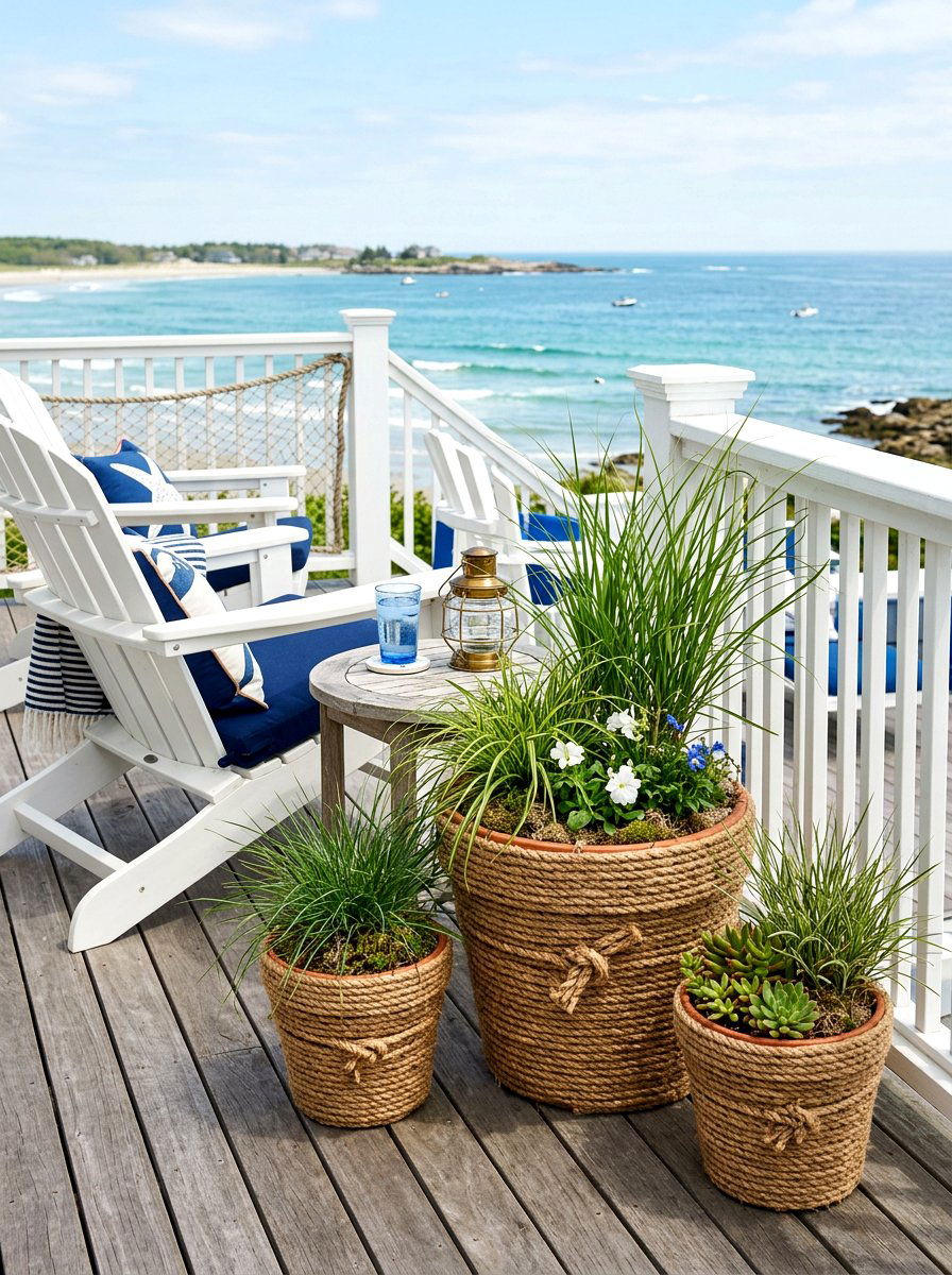 Rope Wrapped Flower Pots - 25 Spring Clay Pot Flower Ideas