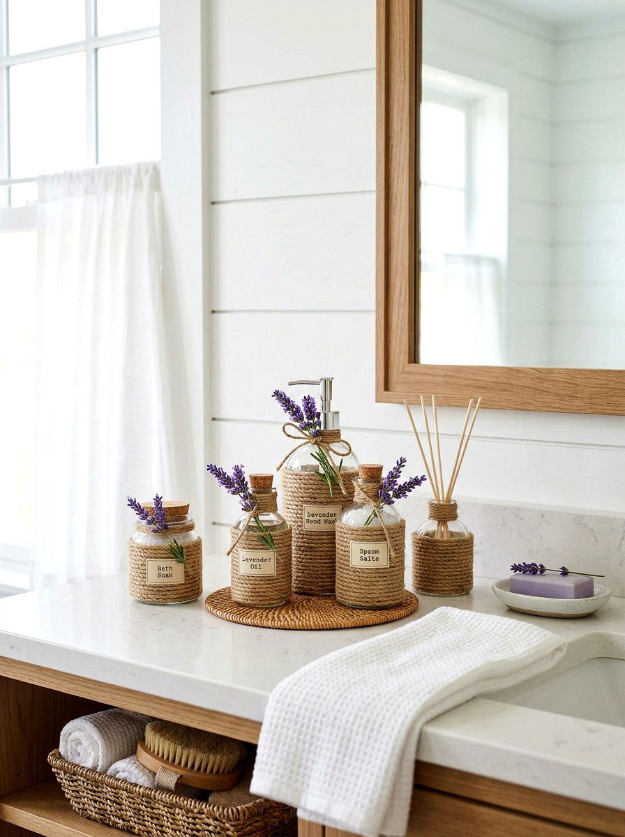 Rope Wrapped Glass Bottle - 25 Spring Dollar Store Decor Ideas