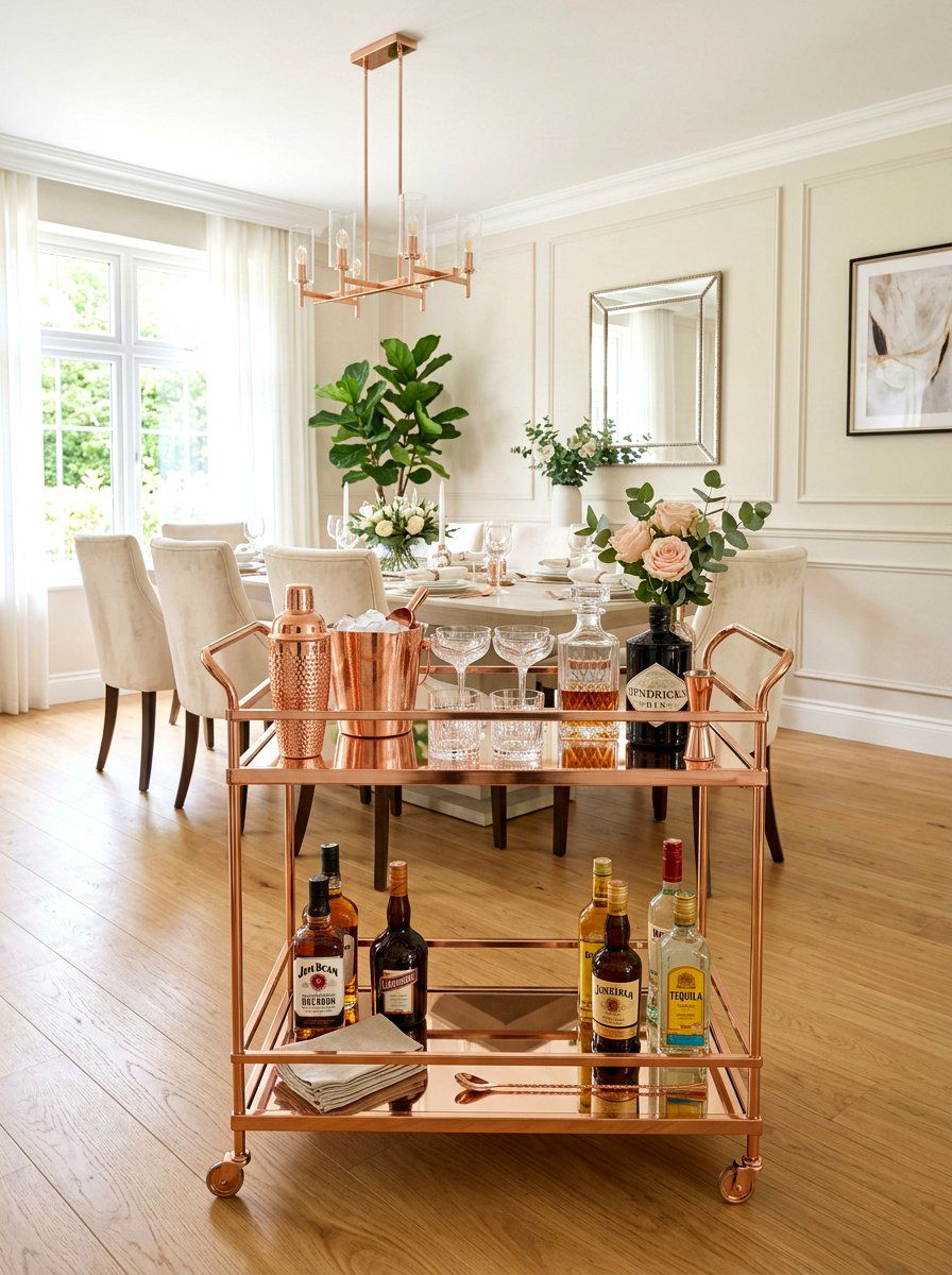 Rose Gold Bar Cart - 25 Spring Rose Gold Decor Ideas