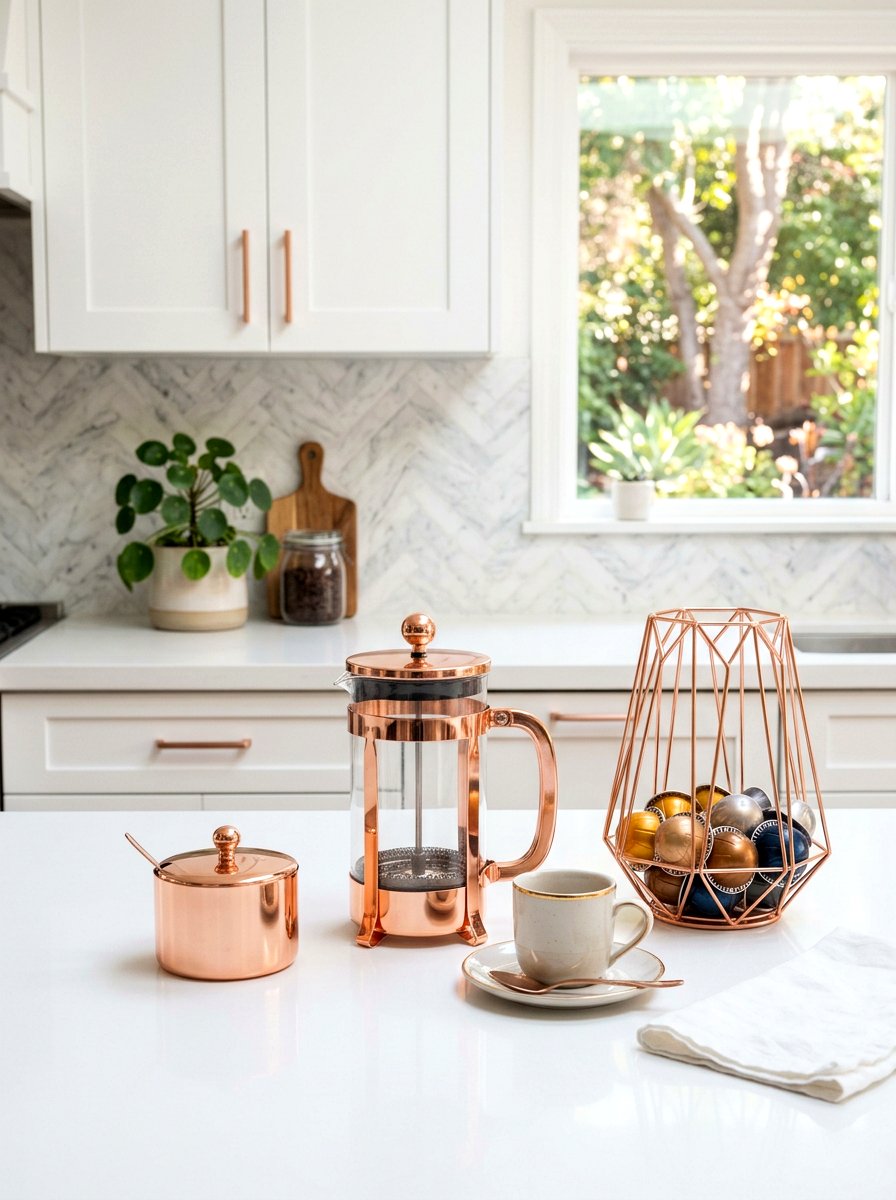 Rose Gold Coffee Station - 25 Spring Rose Gold Decor Ideas
