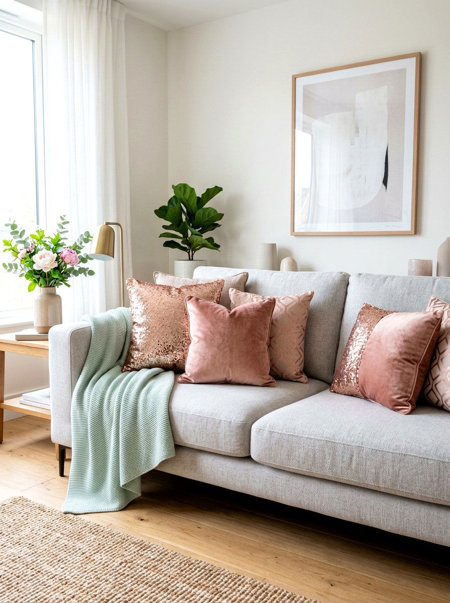 Rose Gold Decorative Pillows - 25 Spring Rose Gold Decor Ideas