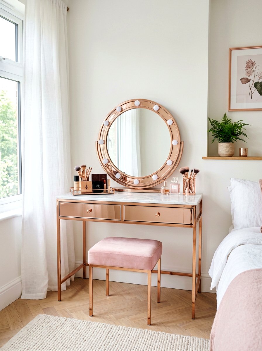 Rose Gold Makeup Vanity - 25 Spring Rose Gold Decor Ideas