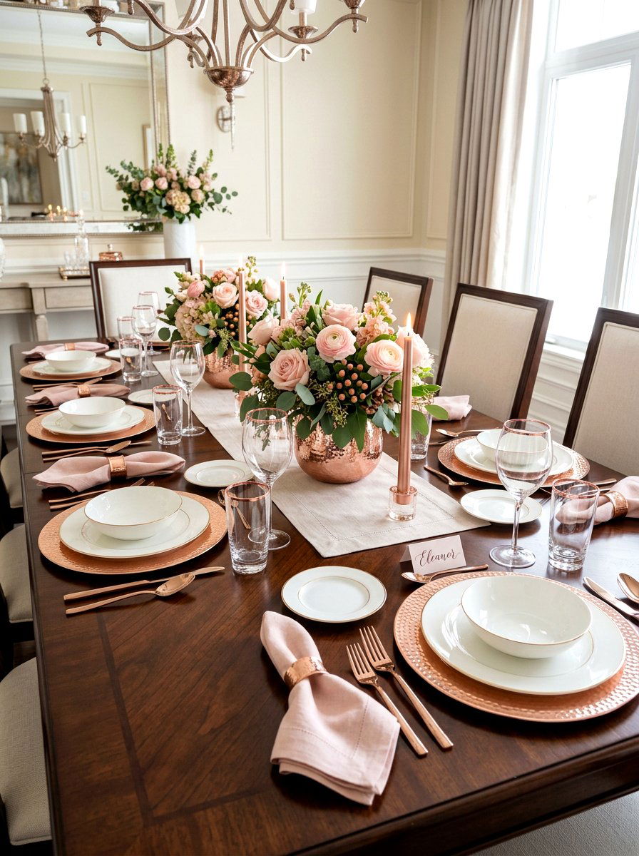 Rose Gold Table Setting - 25 Spring Rose Gold Decor Ideas