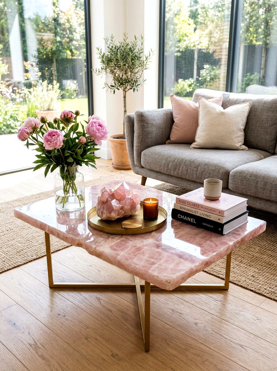 Rose Quartz Coffee Table - 25 Spring Crystal Decor Ideas