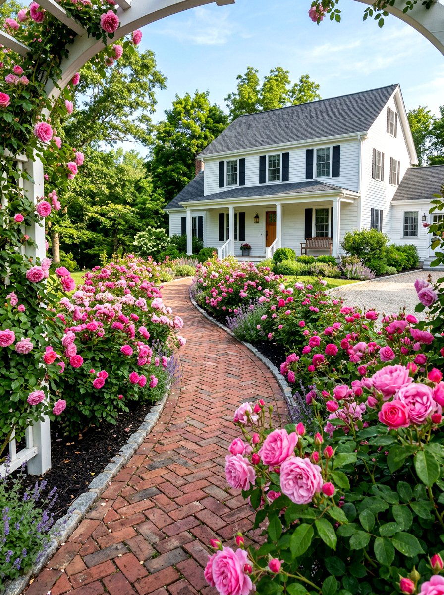Rose bush garden entrance - 25 Spring Front Walkway Decor Ideas
