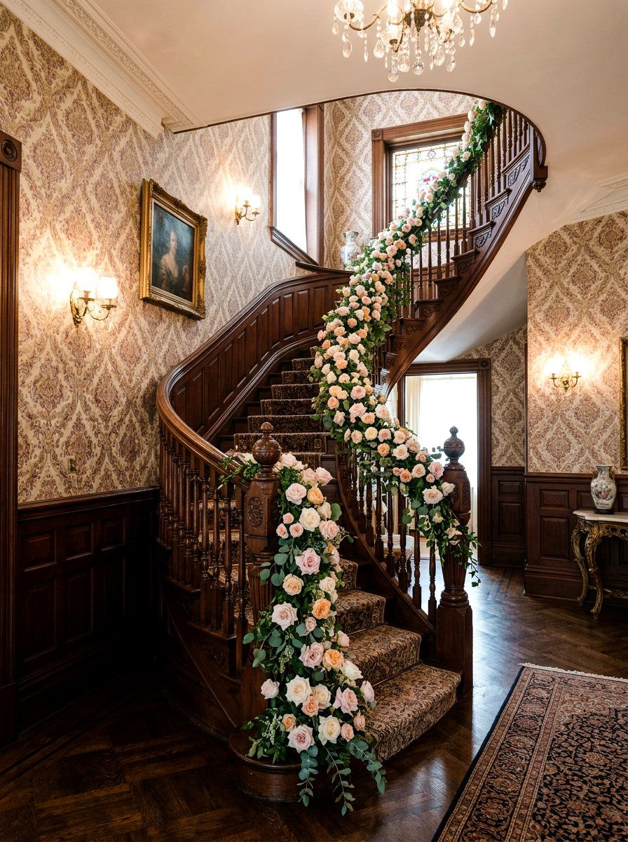 Rose garland - 25 Spring Staircase Garland Ideas