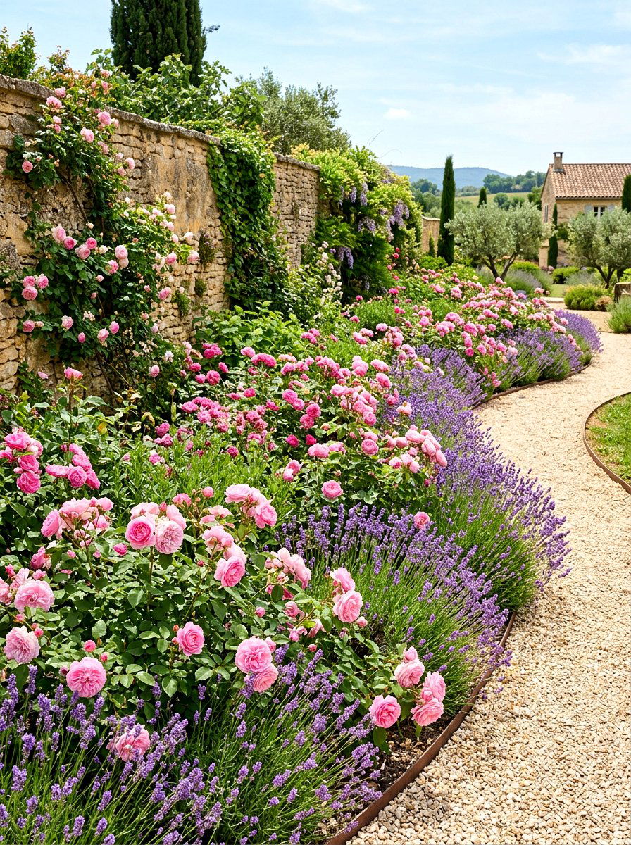 Roses And Lavender Garden Border - 25 Spring Rose Garden Ideas