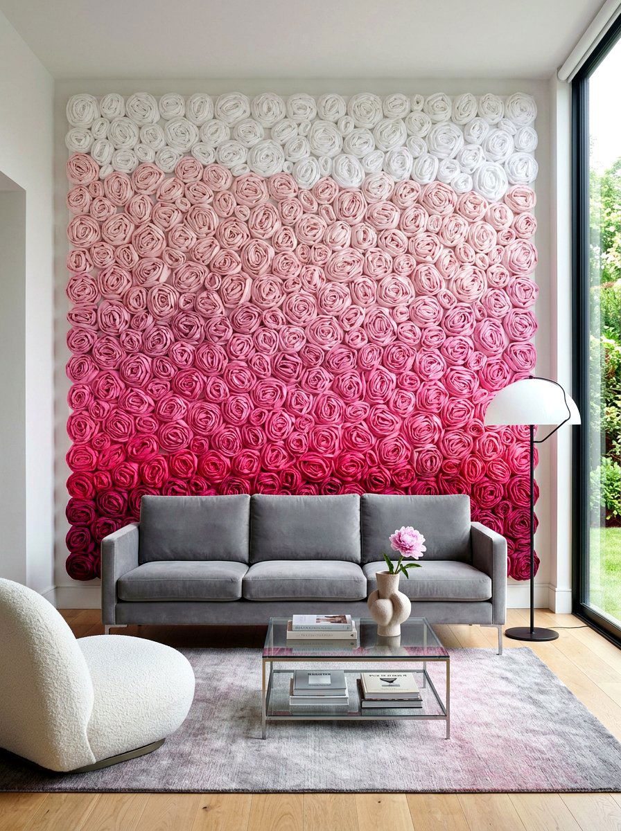 Rosette Fabric Wall Art - 25 Spring DIY Fabric Flower Ideas