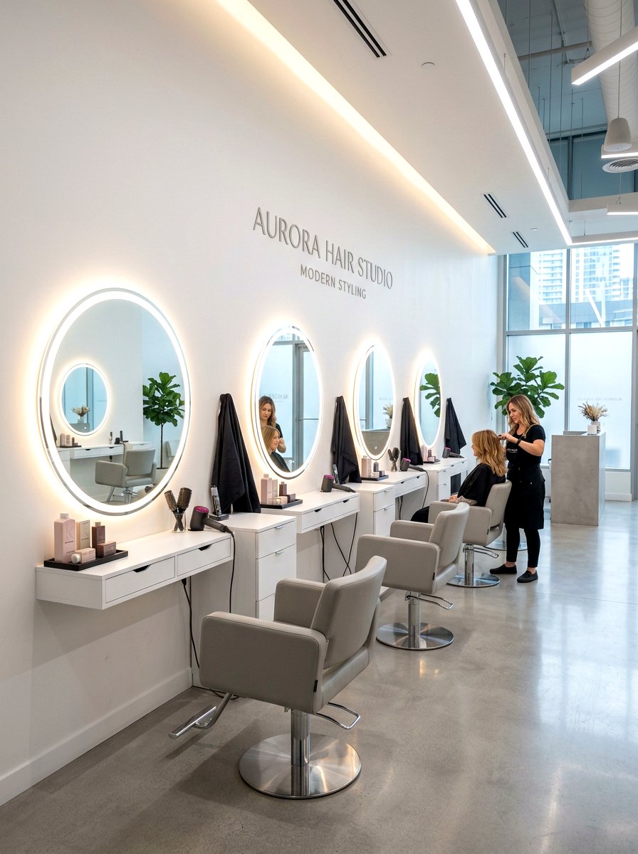 Round Backlit Mirrors - 25 Spring Salon Decor Ideas