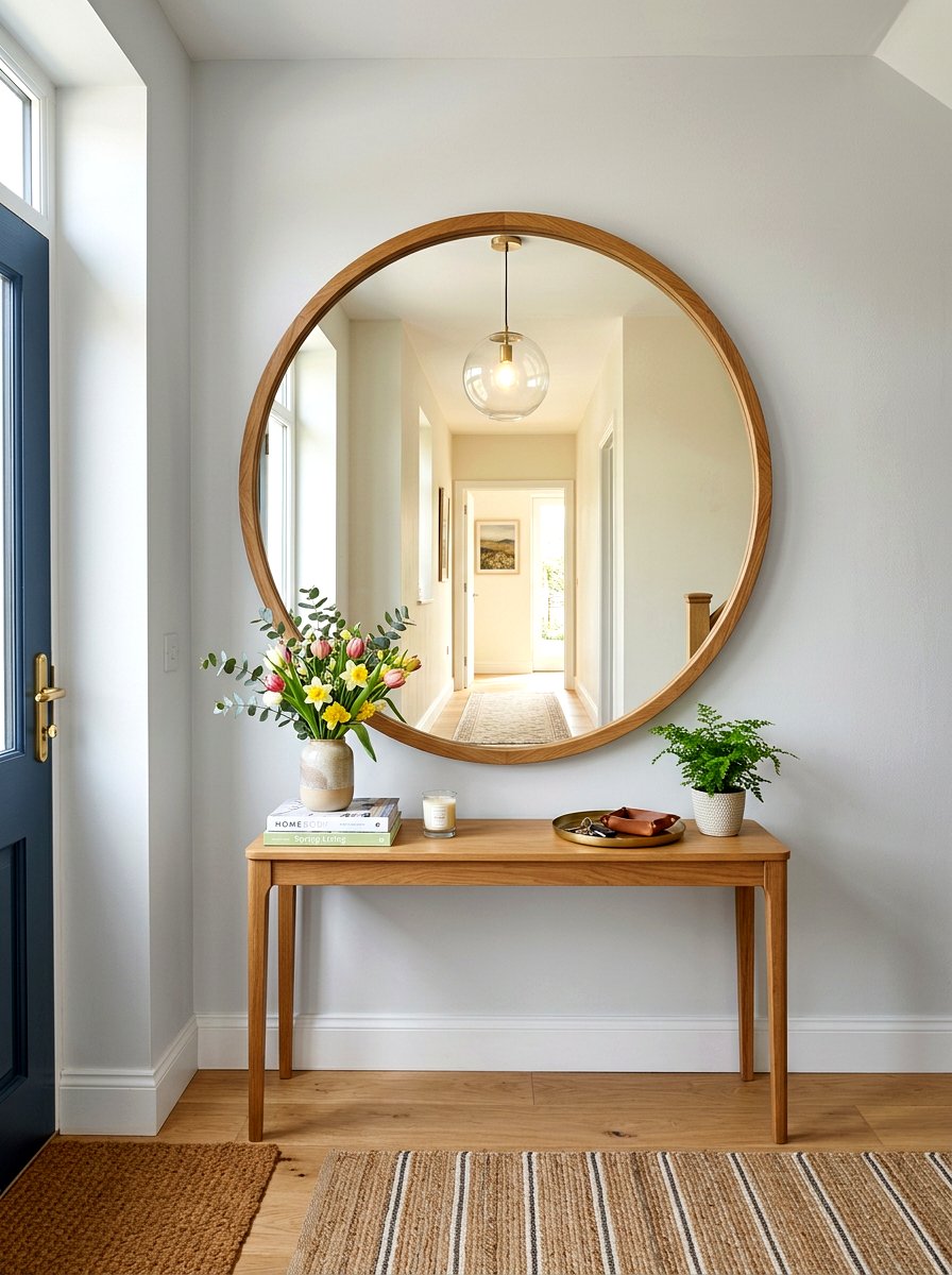 Round Entryway Mirror - 25 Spring Foyer Decor Ideas
