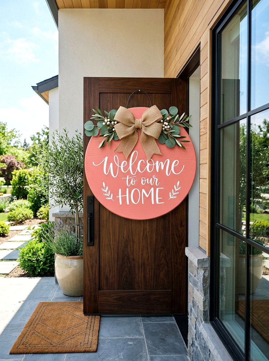 Round Front Door Sign - 25 Spring Painted Sign Ideas
