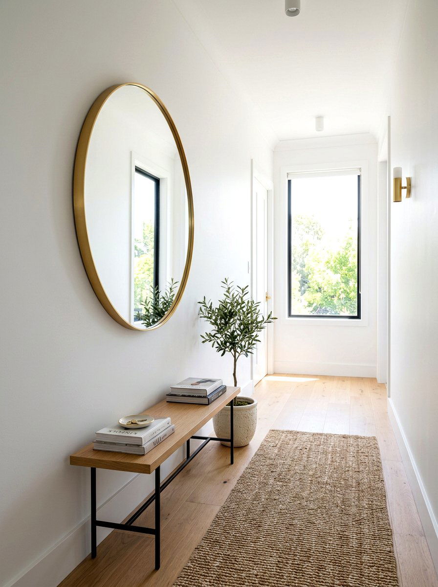 Round Gold Mirror - 25 Spring Hallway Wall Decor Ideas