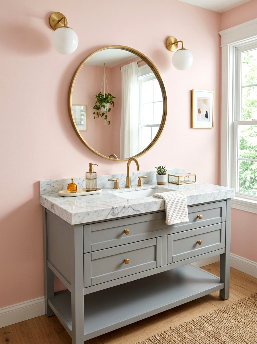 Round Gold Mirror For Vanity - 25 Spring Powder Room Decor Ideas