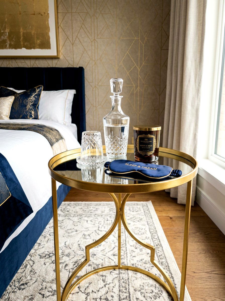 Round Gold Tray Nightstand - 25 Spring Bedroom Tray Styling Ideas