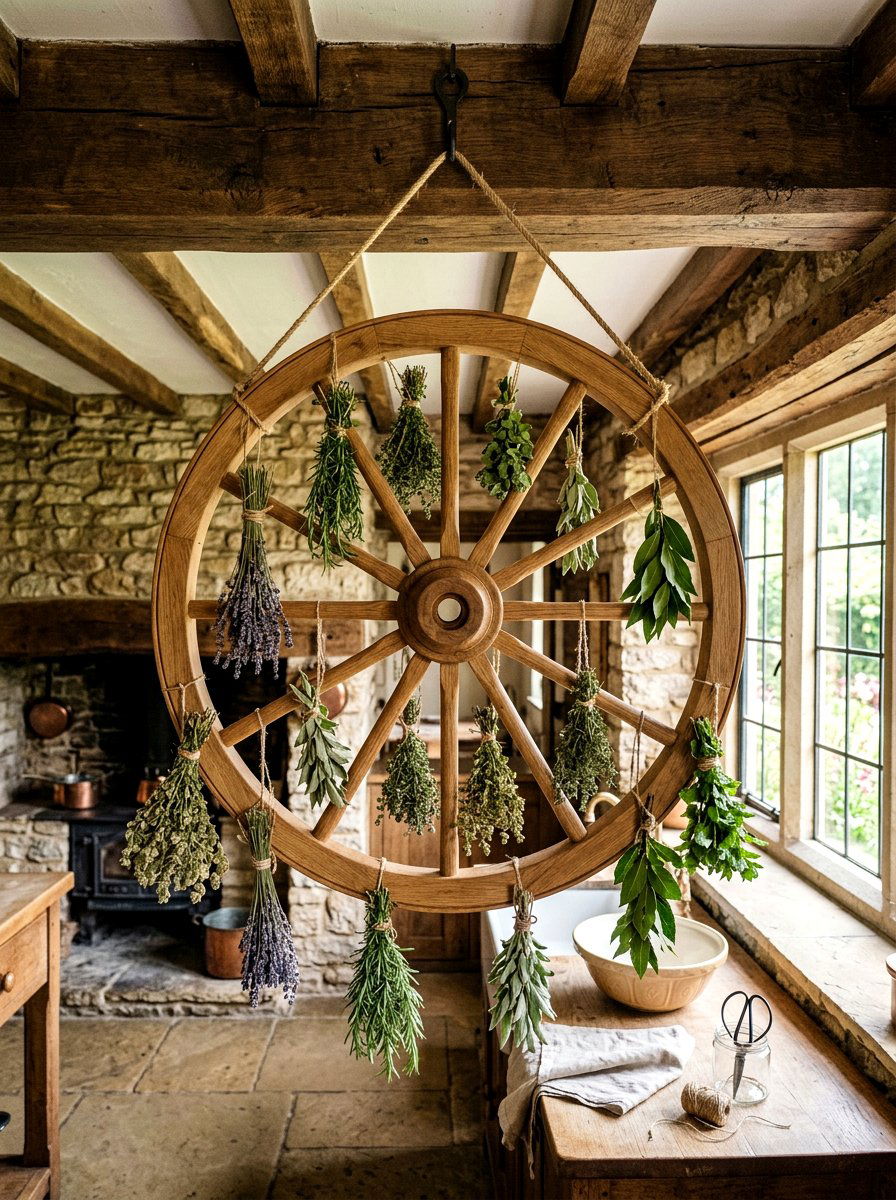 Round Herb Drying Wheel - 25 Spring Herb Drying Rack Ideas