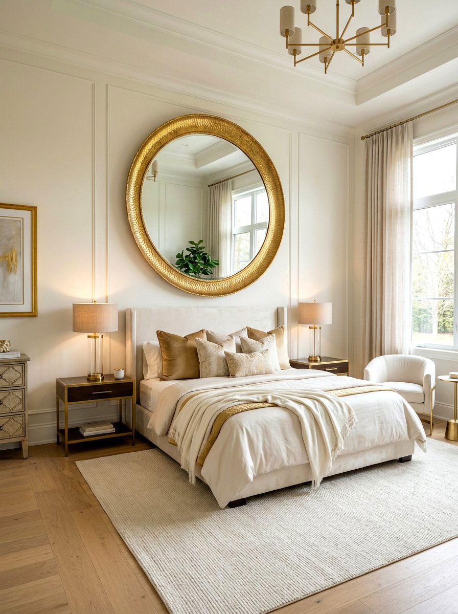 Round Mirror Accent - 25 Spring Headboard Decor Ideas