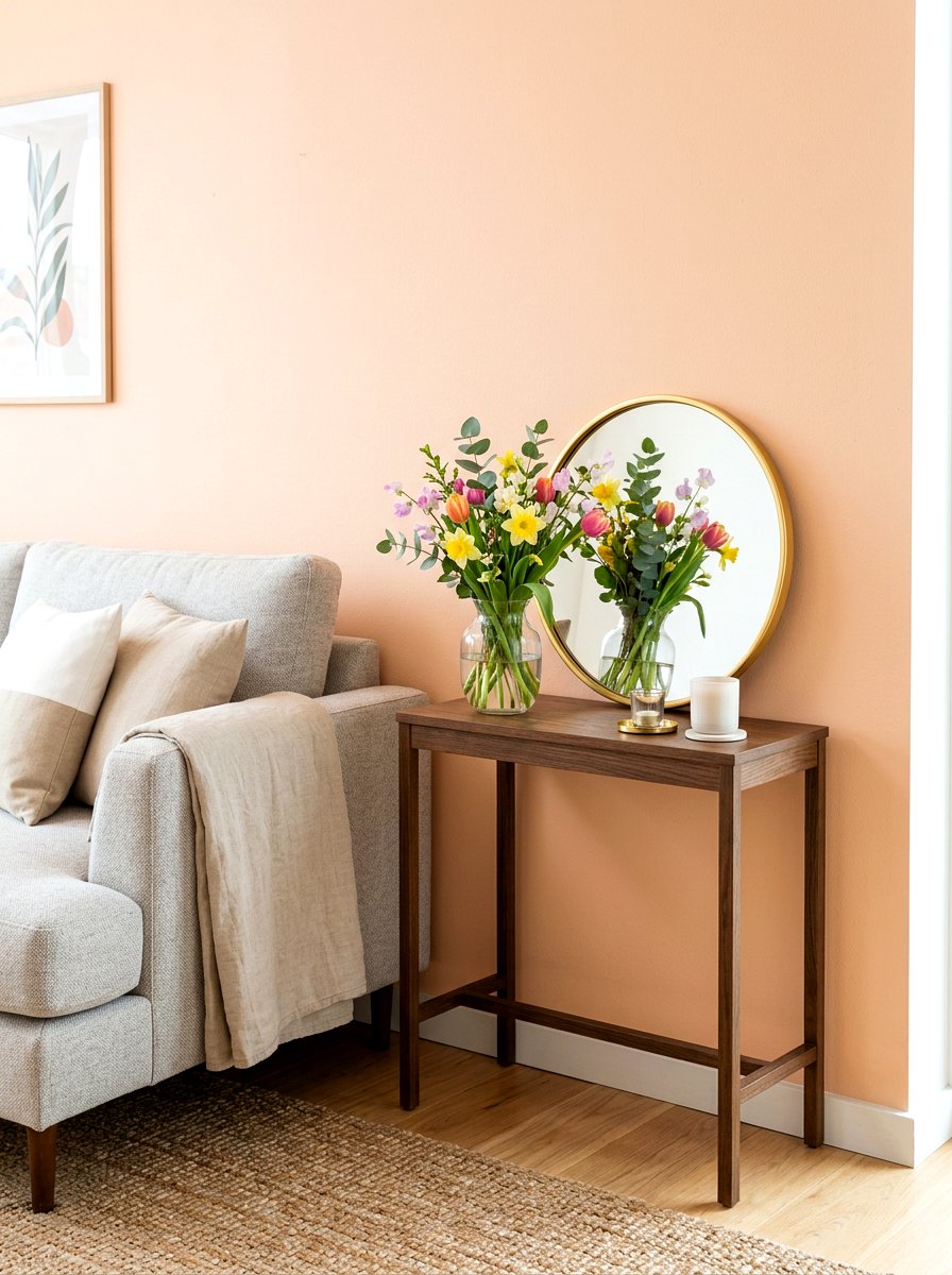 Round Mirror On Side Table - 25 Spring End Table Decor Ideas