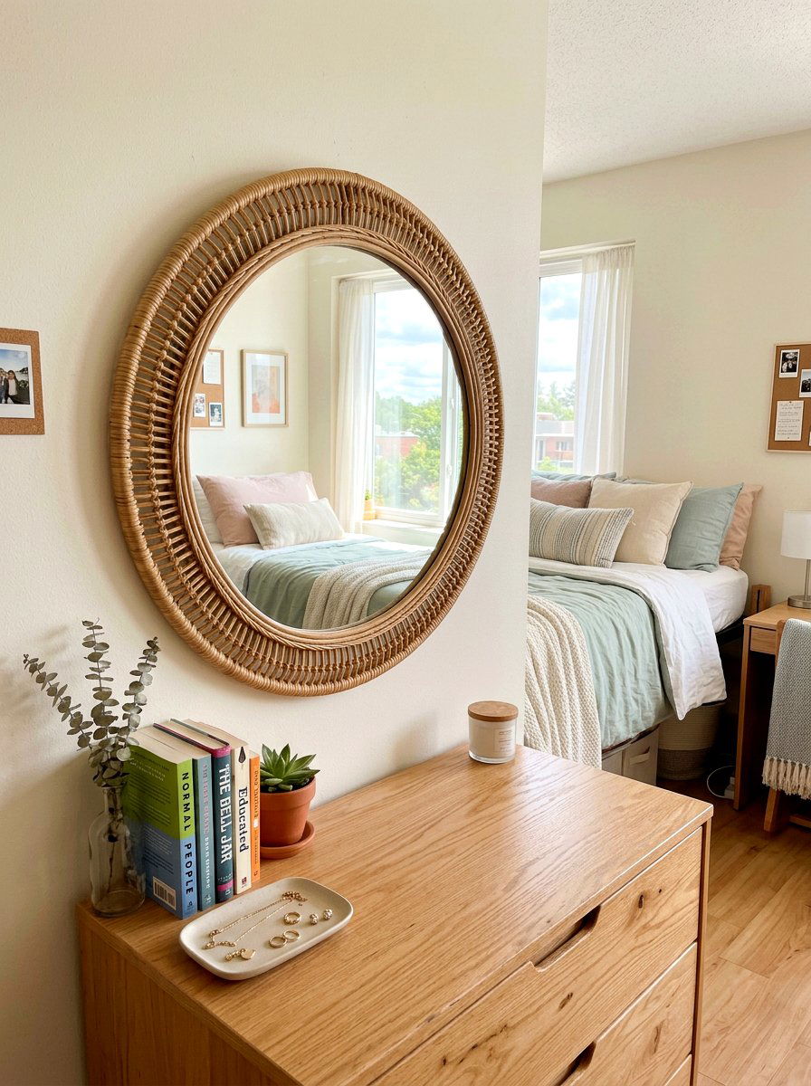 Round Rattan Mirror