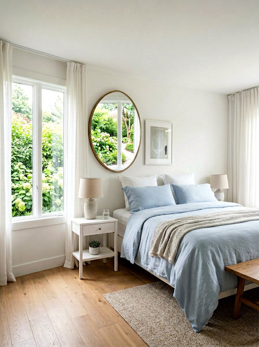 Round Wall Mirror - 25 Spring Nightstand Decor Ideas