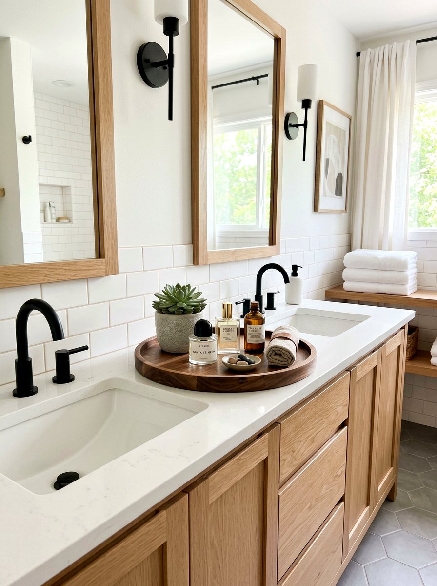 Round Wood Serving Tray - 25 Spring Bathroom Vanity Decor Ideas