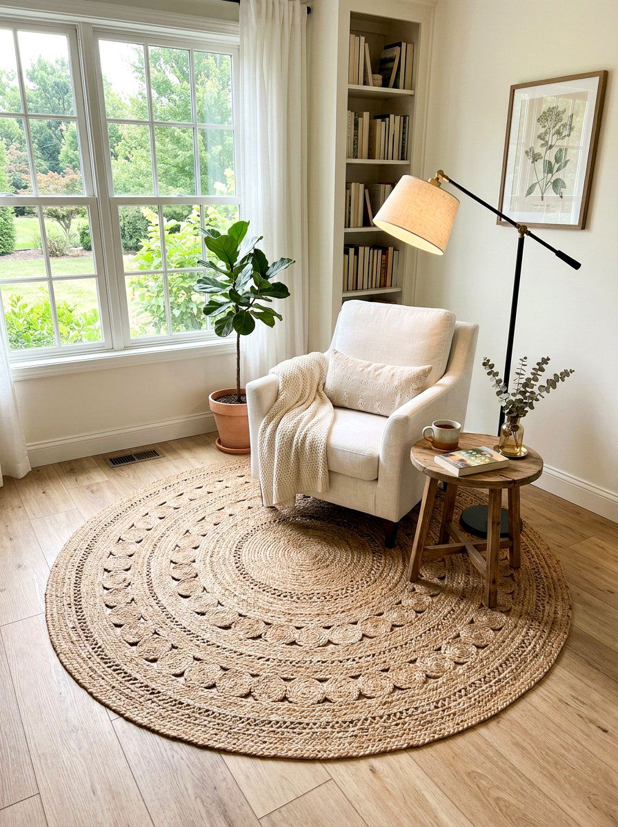 Round Woven Rug - 25 Spring Bedroom Rug Ideas