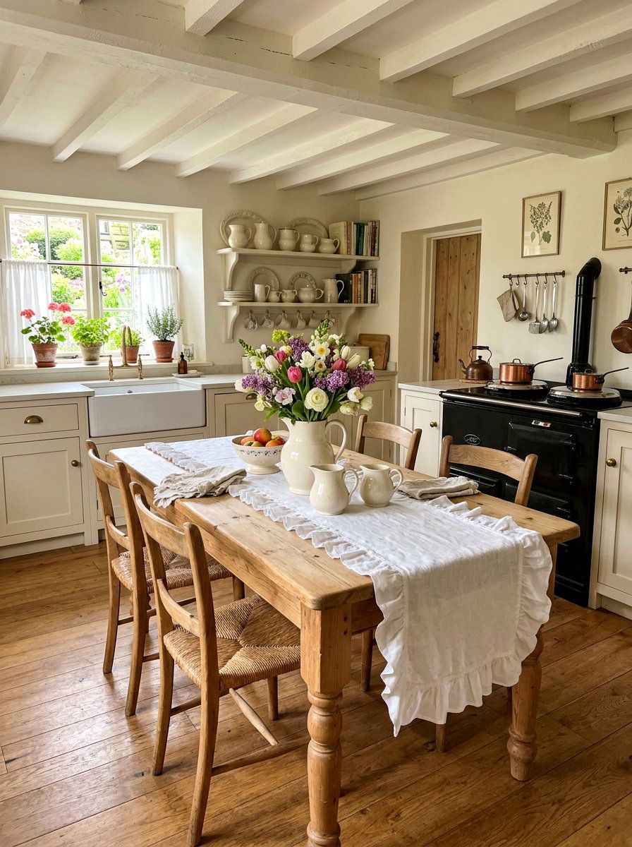 Ruffled Linen Table Runner - 25 Spring Table Runner Ideas