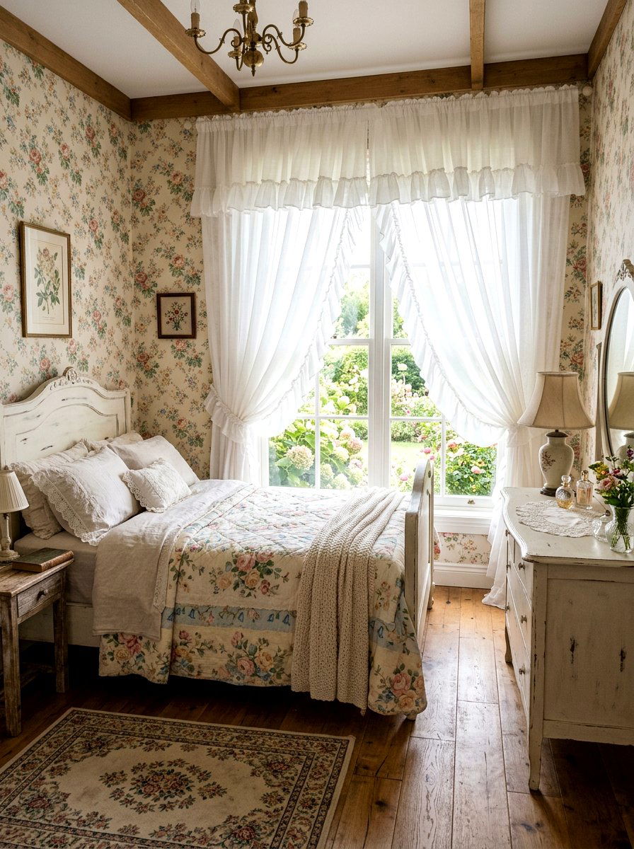 Ruffled White Voile - 25 Spring Bedroom Curtain Ideas