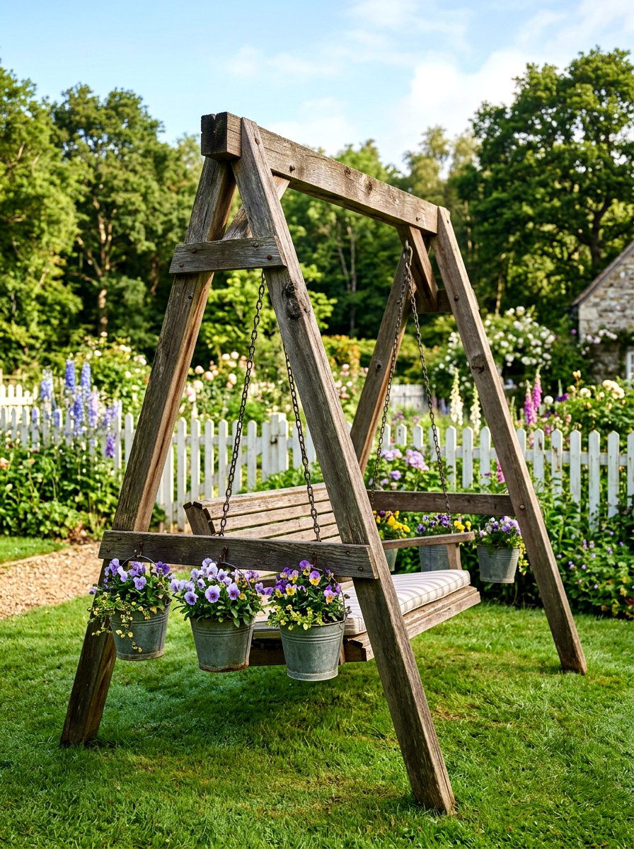 Rustic A Frame Garden Swing - 25 Spring Garden Swing Decor Ideas