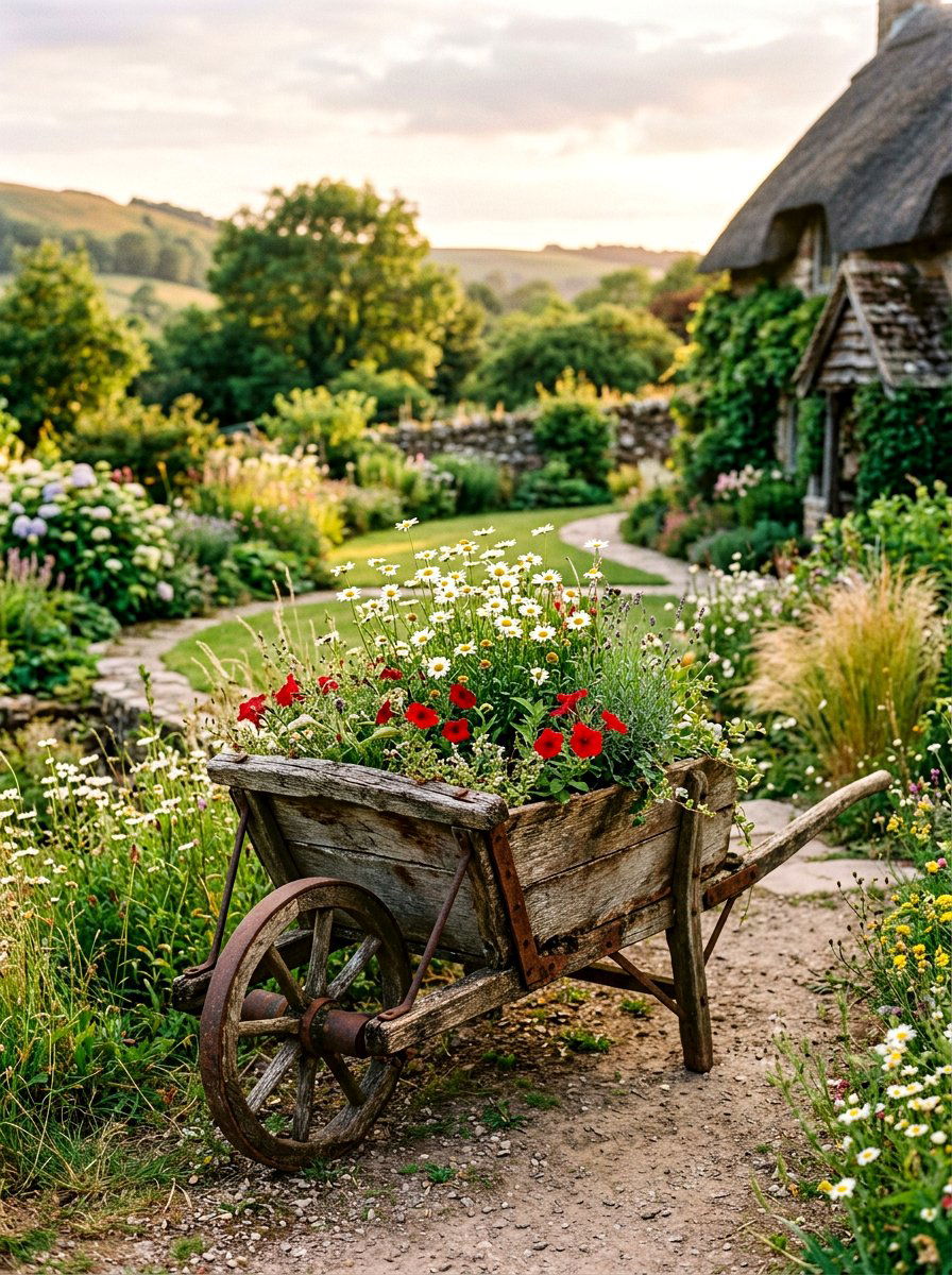 Rustic Antique Wheelbarrow - 25 Spring Wheelbarrow Planter Ideas
