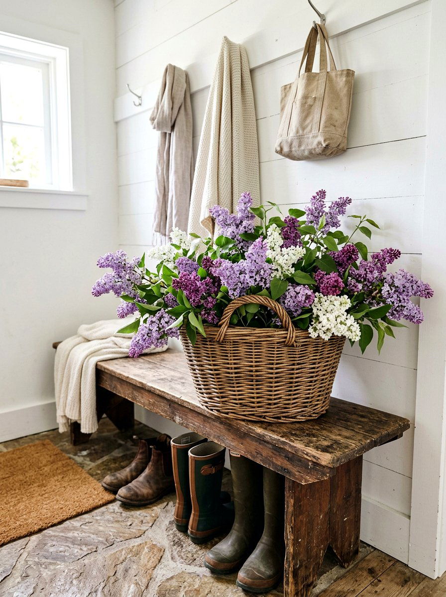 Rustic Basket Lilac Floral - 25 Spring Lilac Arrangement Ideas