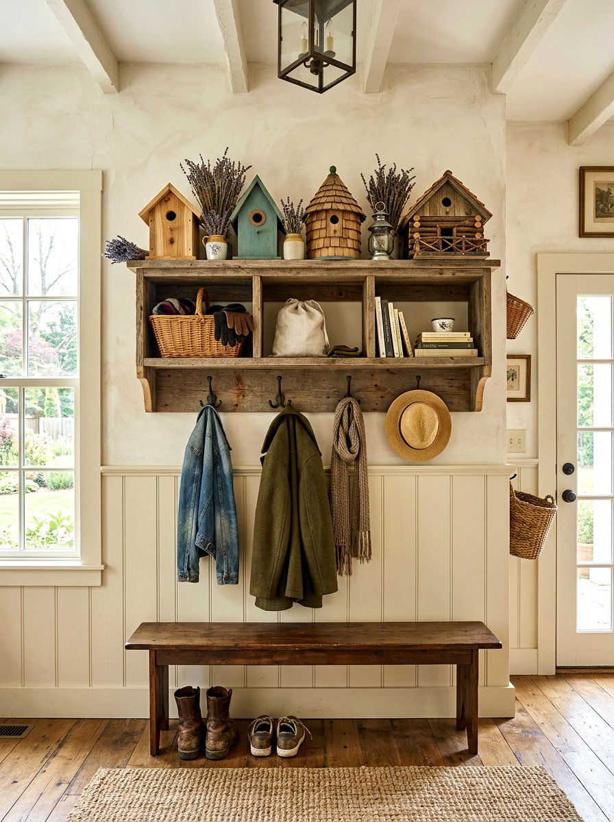 Rustic Birdhouse Shelf - 25 Spring Bird Decor Ideas