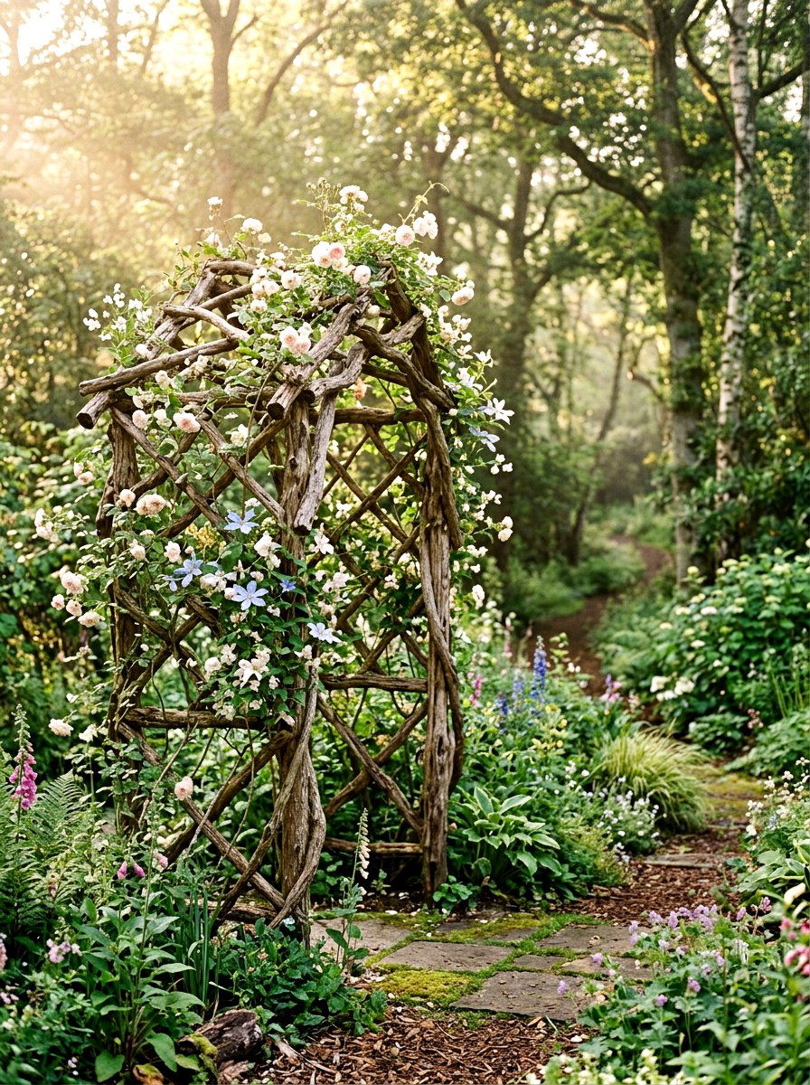 Rustic Branch Trellis - 25 Spring Clematis Trellis Ideas