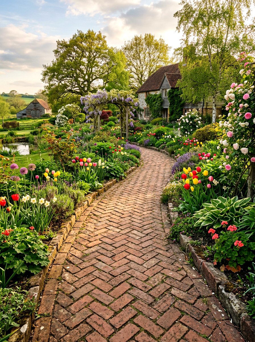 Rustic Brick Garden Path - 25 Spring Stepping Stone Decor Ideas