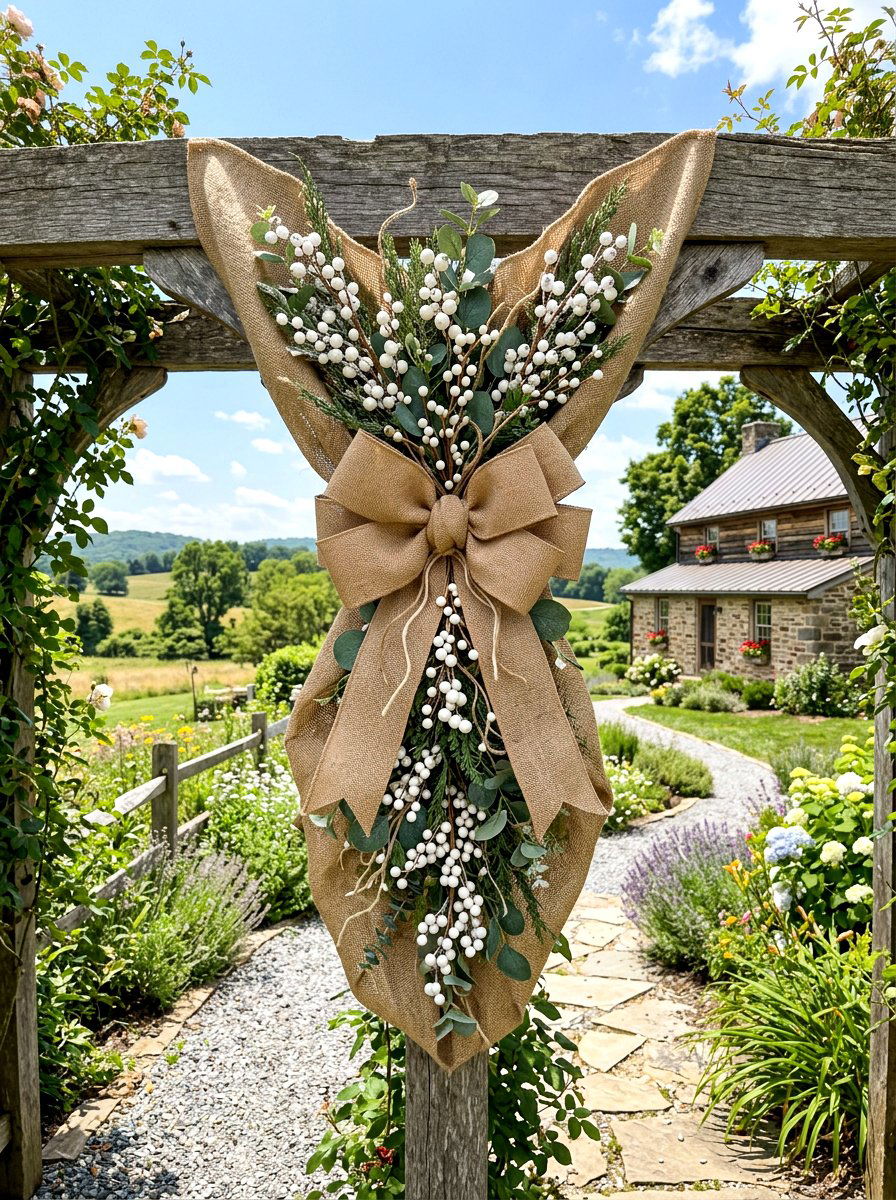 Rustic Burlap Swag - 25 Spring Door Swag Arrangement Ideas