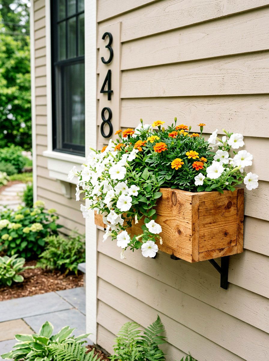 Rustic Cedar Wall Mounted Flower Box - 25 Spring Address Planter Ideas