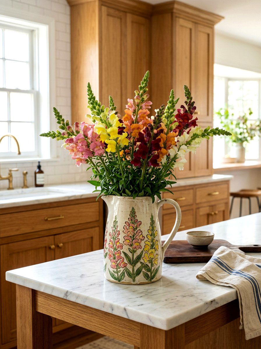 Rustic Ceramic Pitcher Snapdragon - 25 Spring Snapdragon Arrangement Ideas