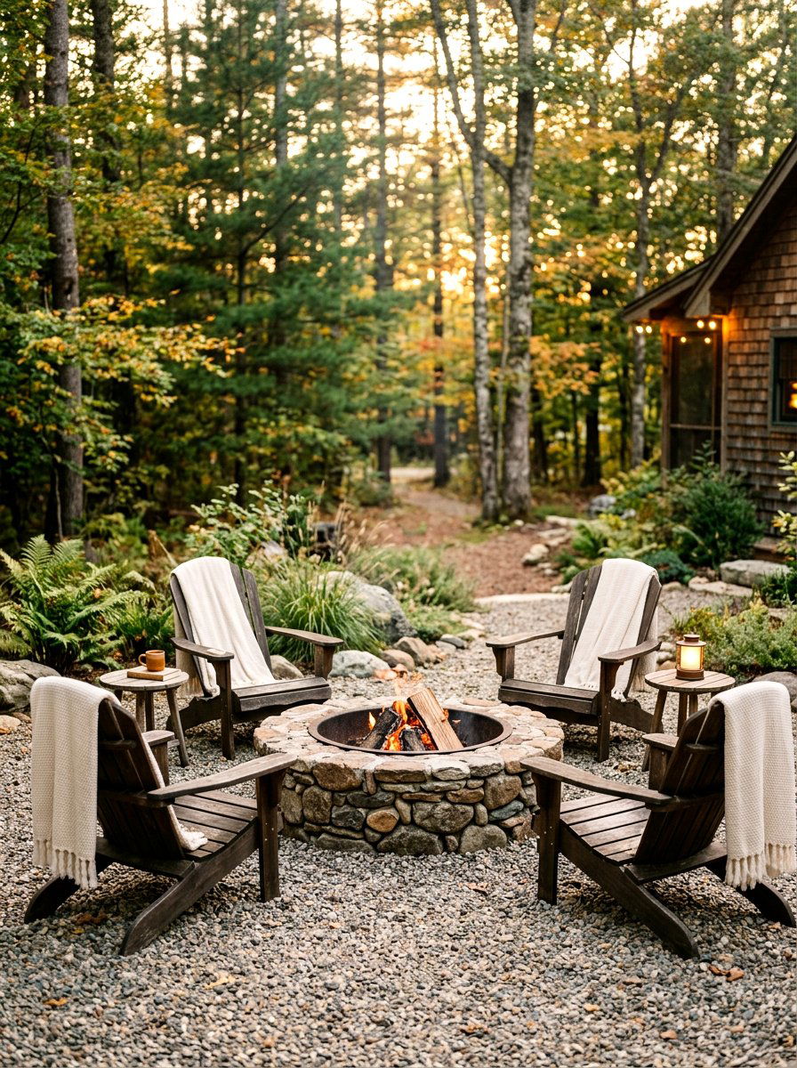 Rustic Chair Near Stone Fire Pit - 25 Spring Adirondack Chair Decor Ideas