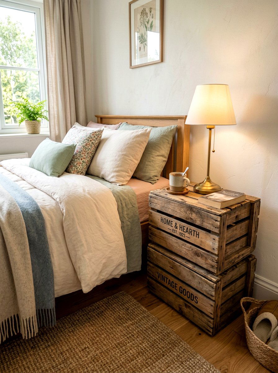 Rustic Crate Side Table - 25 Spring Vintage Crate Decor Ideas