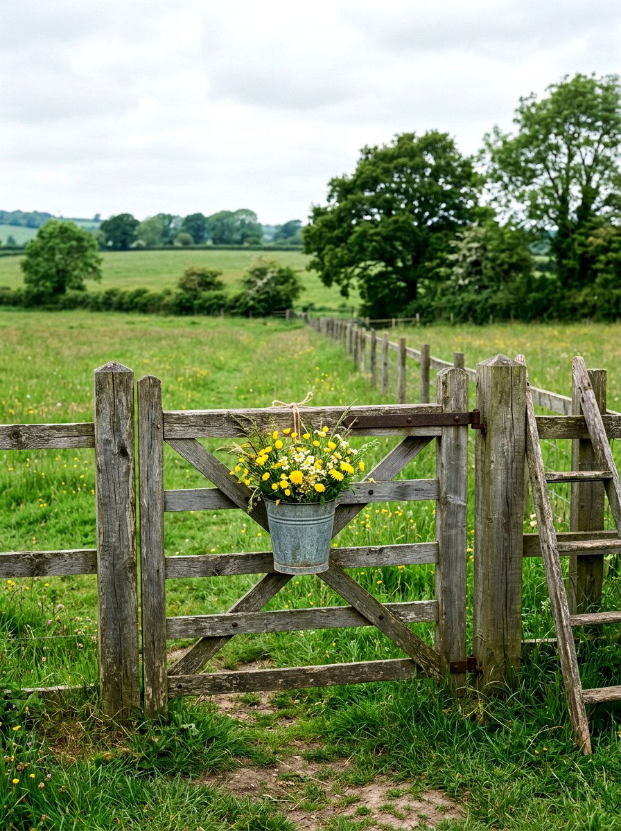 Rustic Farm Gate Spring Decor - 25 Spring Front Gate Decor Ideas