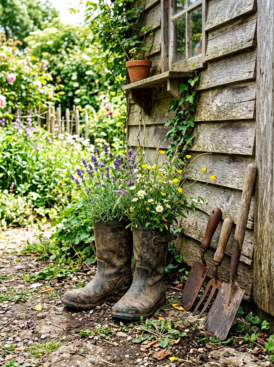 Rustic Farmhouse Boot Decor - 25 Spring Boot Planter Ideas