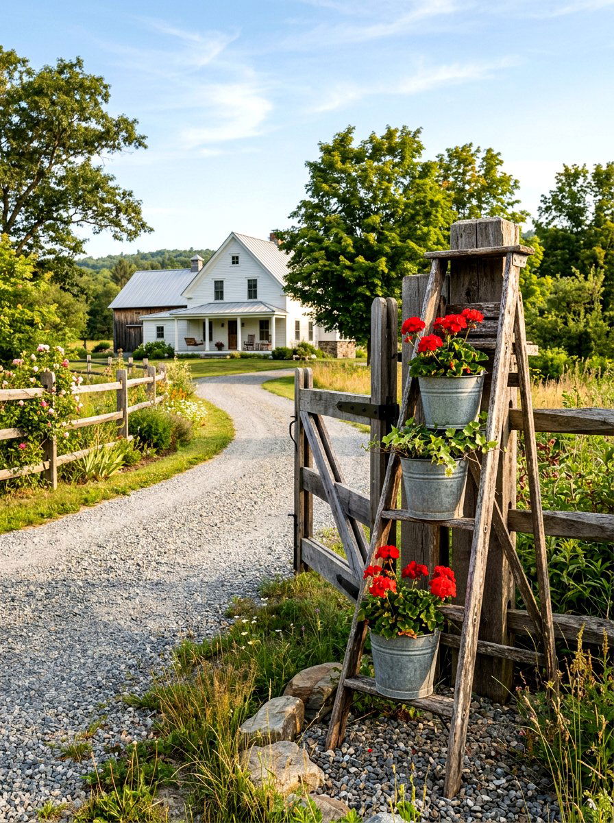 Rustic Farmhouse Driveway Entrance - 25 Spring Driveway Decor Ideas