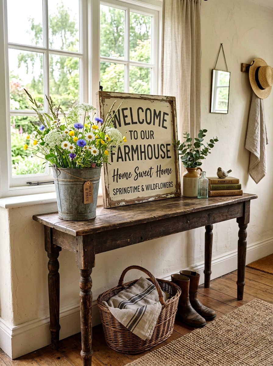 Rustic Farmhouse Spring - 25 Spring Console Table Decor Ideas