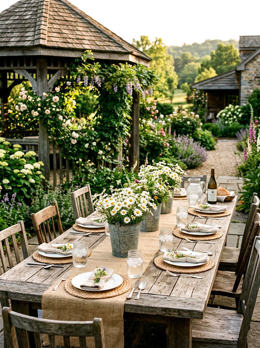 Rustic Farmhouse Table - 25 Spring Gazebo Table Decor Ideas