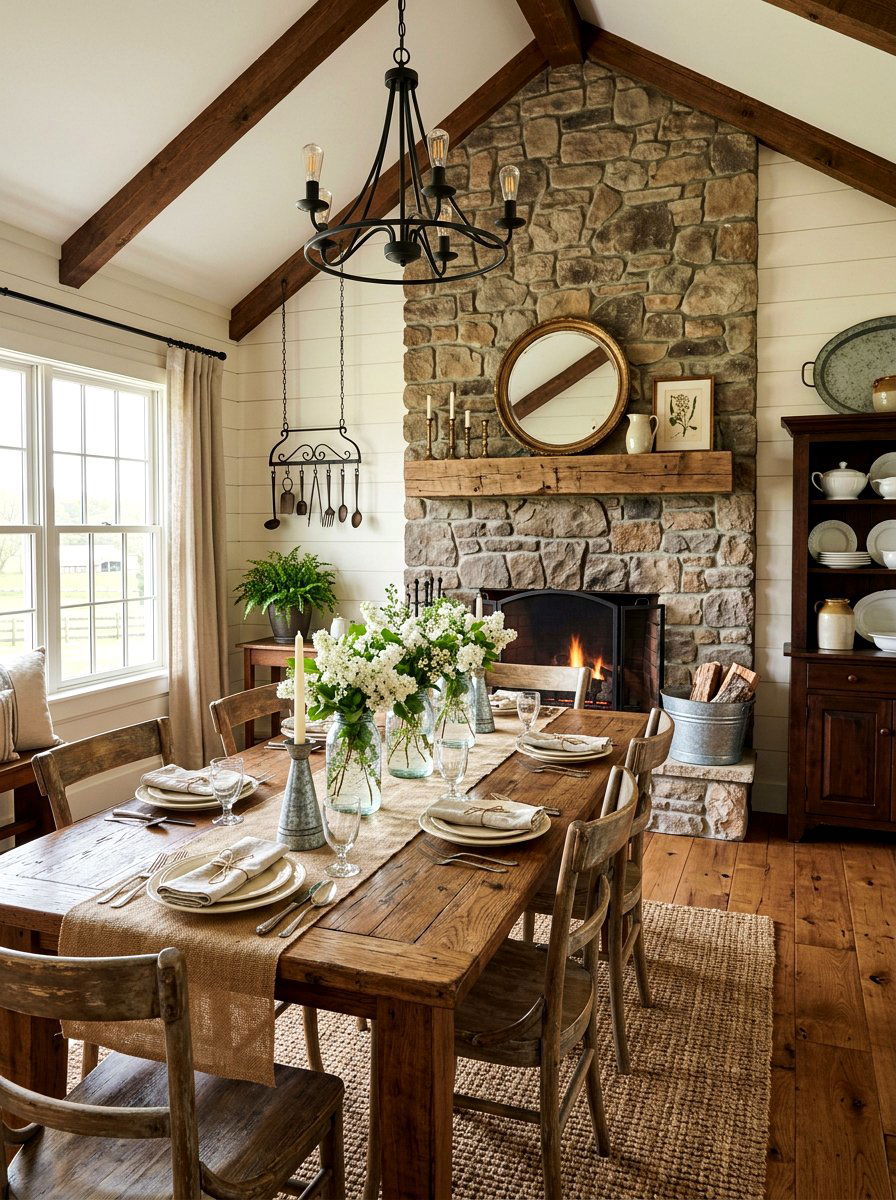 Rustic Farmhouse Table - 25 Spring Dinner Party Decor Ideas