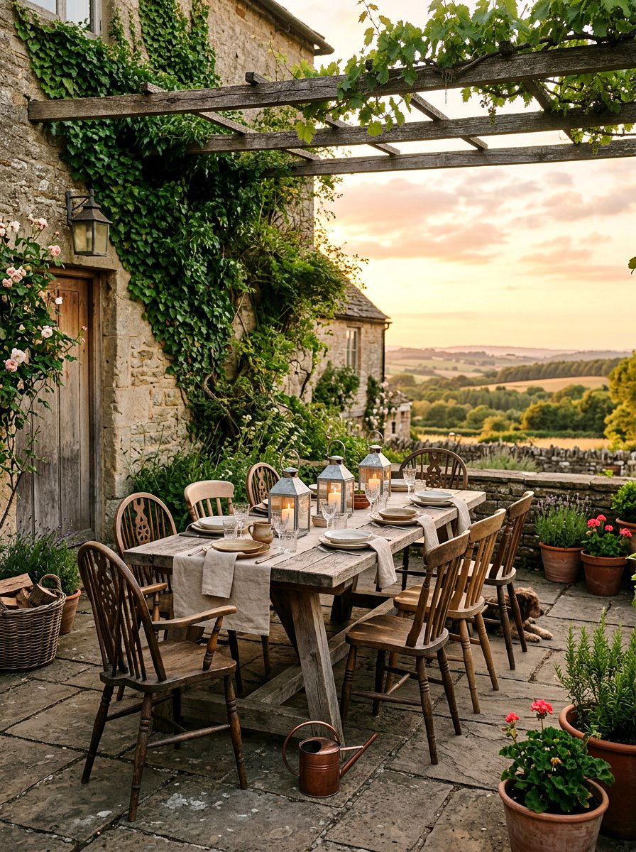 Rustic Farmhouse Terrace - 25 Spring Al Fresco Dining Ideas